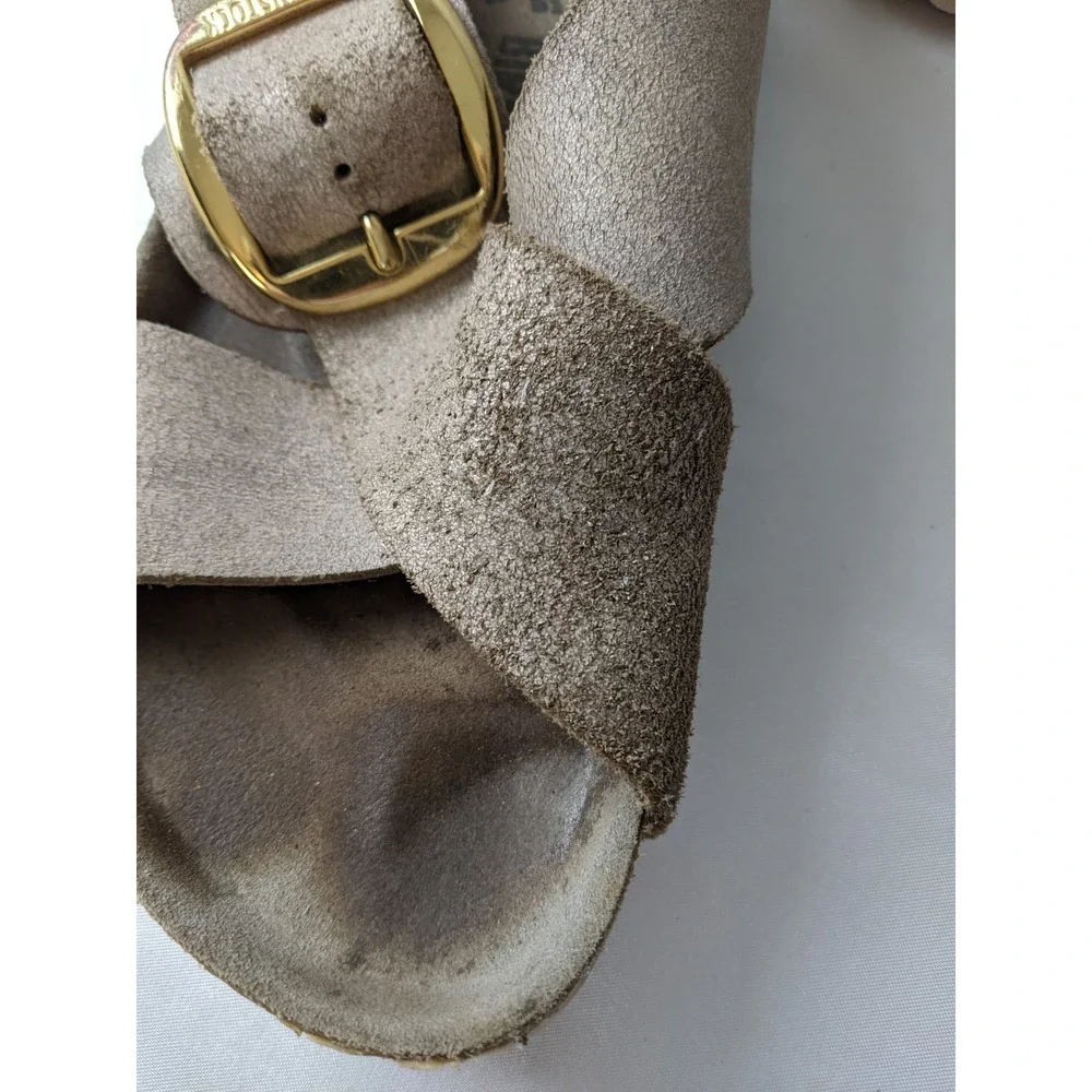 Birkenstock Siena Big Buckle Metallic Taupe Suede Slide Sandals Womens 42 L11 M9